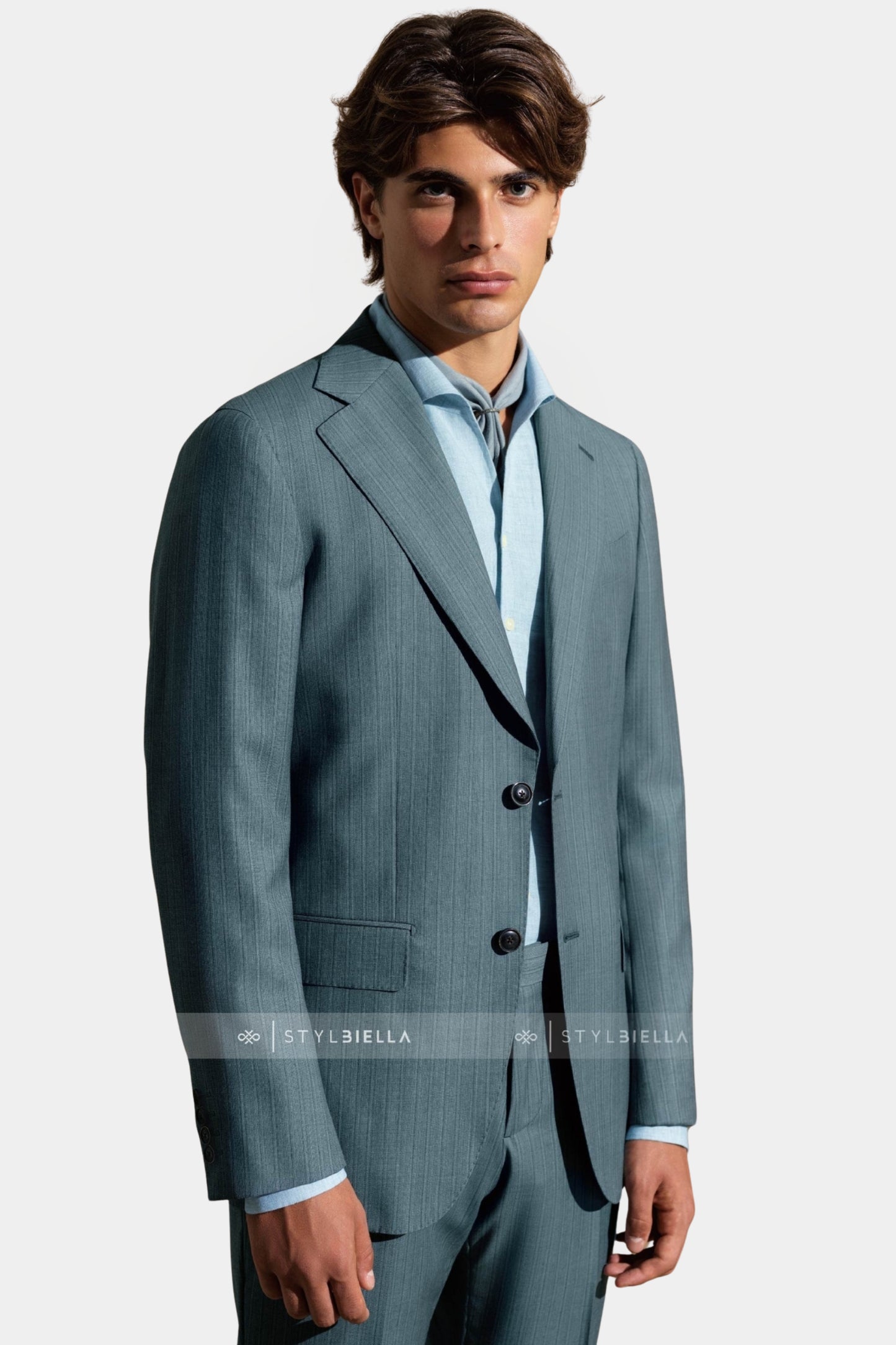 Notch Lapel, Aqua Blue Chevron Suit