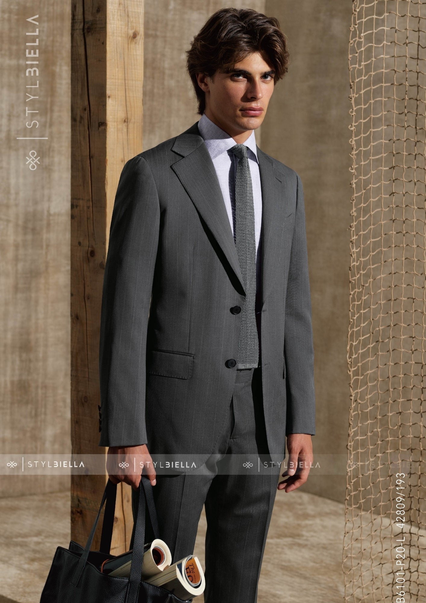 Notch Lapel, 2 pcs Suit, Titan Grey with Stripes, Pure Wool Super 130's, Stylbiella