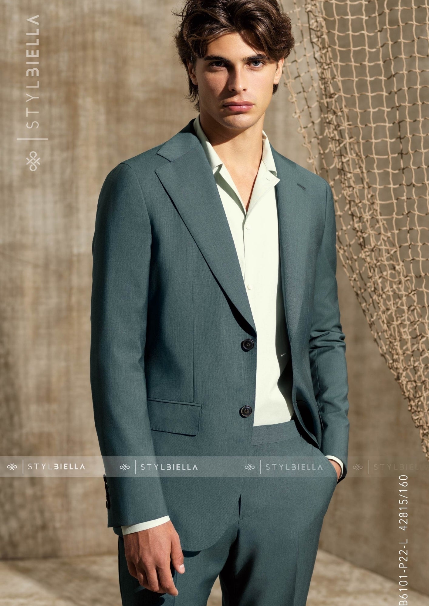 Notch Lapel, Green Suit, Stylbiella Super 100'S