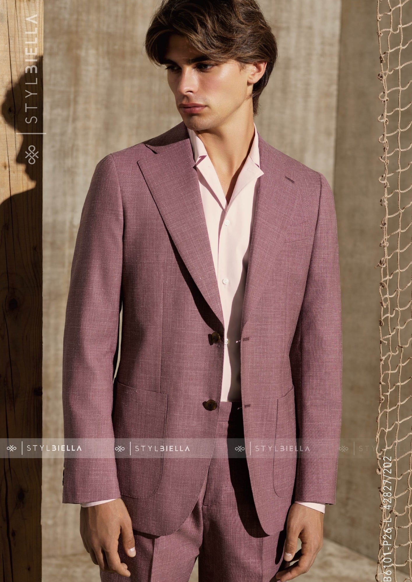 Notch Lapel, 2 pcs Suit, Dark Pink Windowpane, Wool & Polyamide, Stylbiella