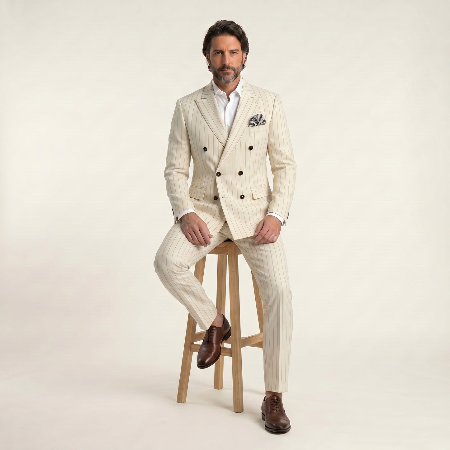 Double Breasted 6 on 4, 2 pcs Suit, White, Pure Wool Super 140's, Ariston