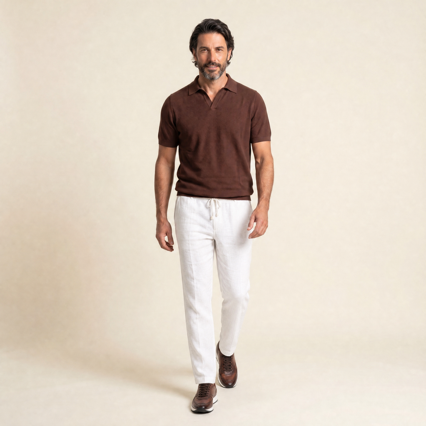 Buttonless Polo Cotton Crepe │ Chicory Coffee