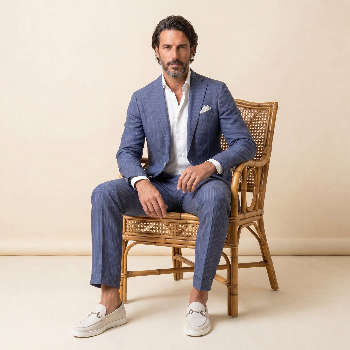 Notch Lapel, 2 pcs Suit, Blue, Pure Linen, Solbiati
