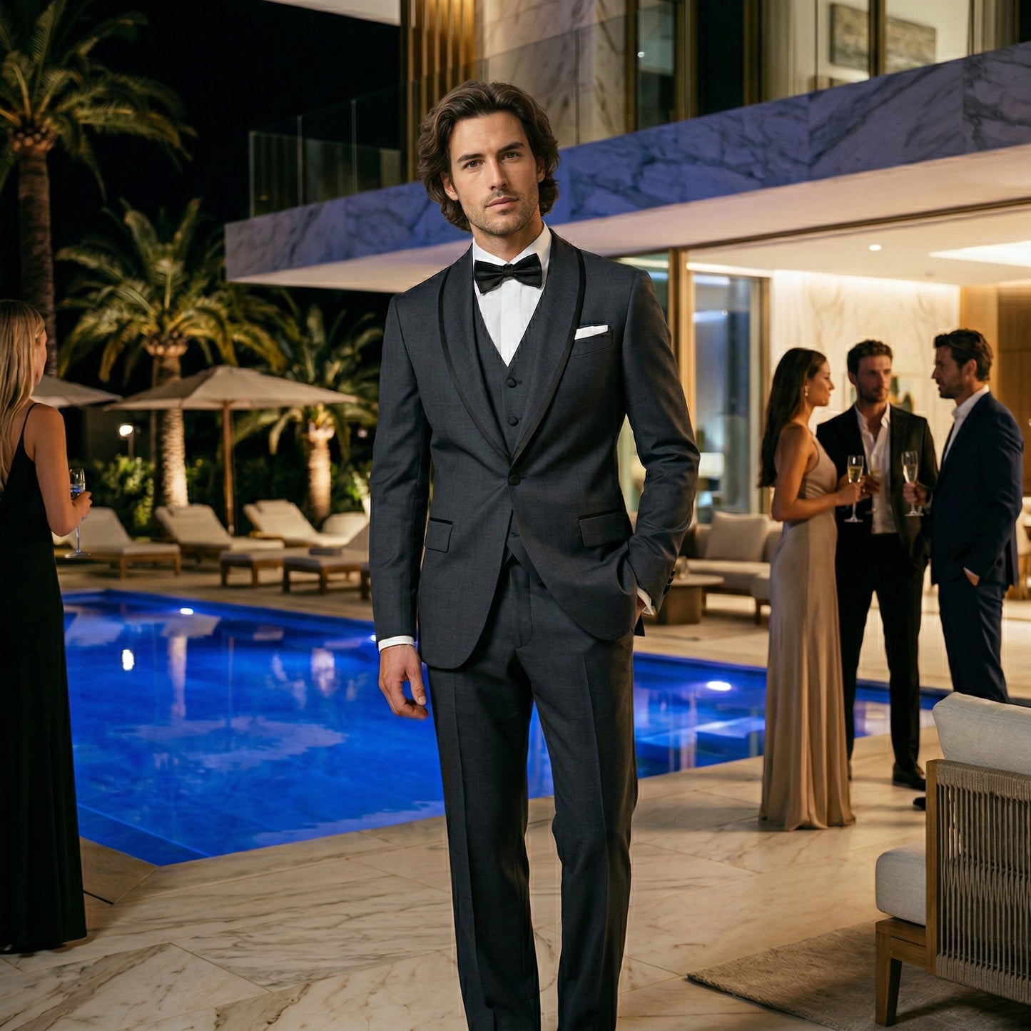 Shawl Satin Lapel, Grey, Tuxedo 2pcs, Pure Wool, Super 110's, Reda