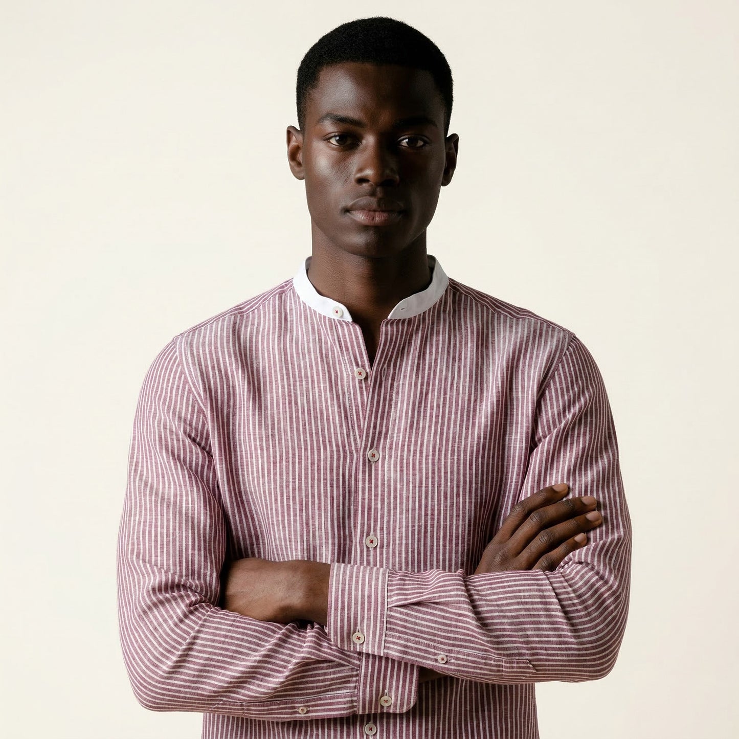 Polo Shirt, Red Stripes, Pure Linen, Ariston