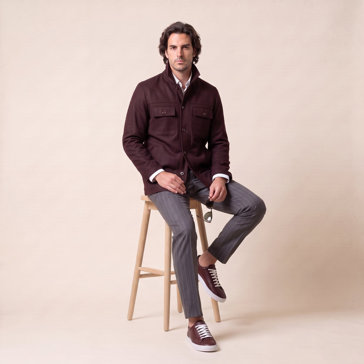 Work Jacket, Burgundy, Loro Piana