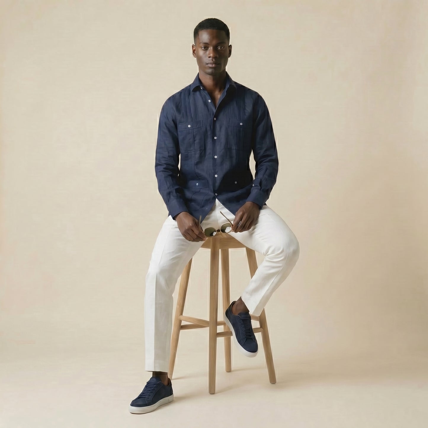 Cuban Shirt, Navy, Pure Linen