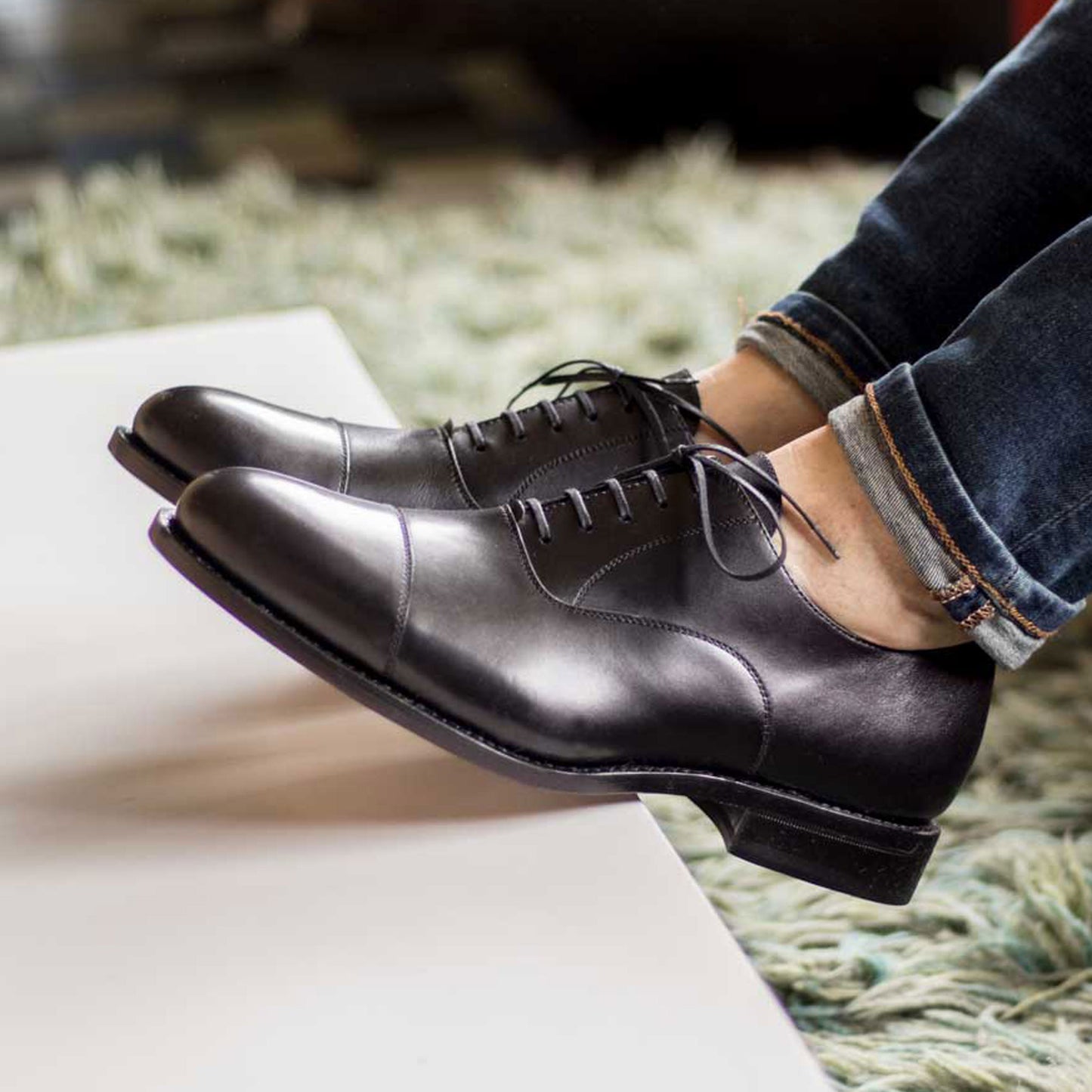 Leather Oxford Zurigo │ Black - Burgundy Soles
