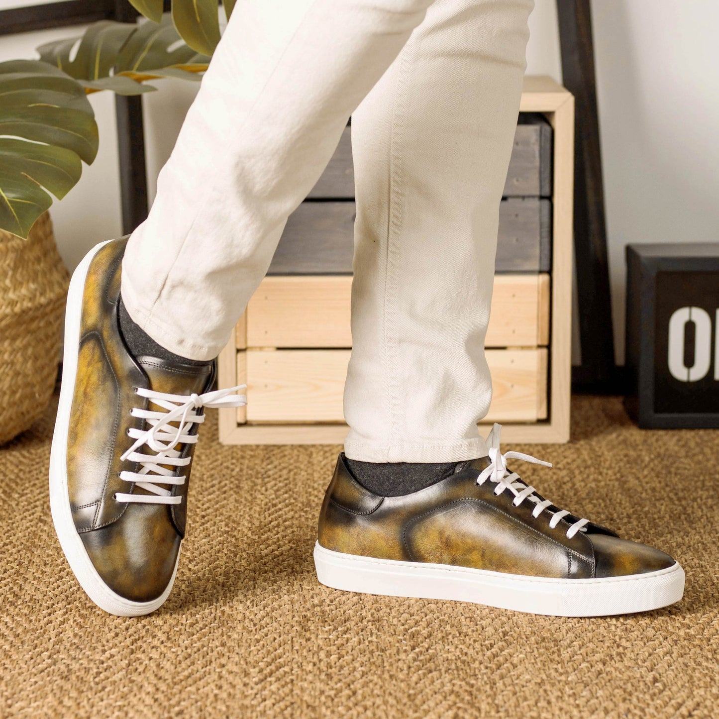 Leather Trainer │ Green Marble Patina