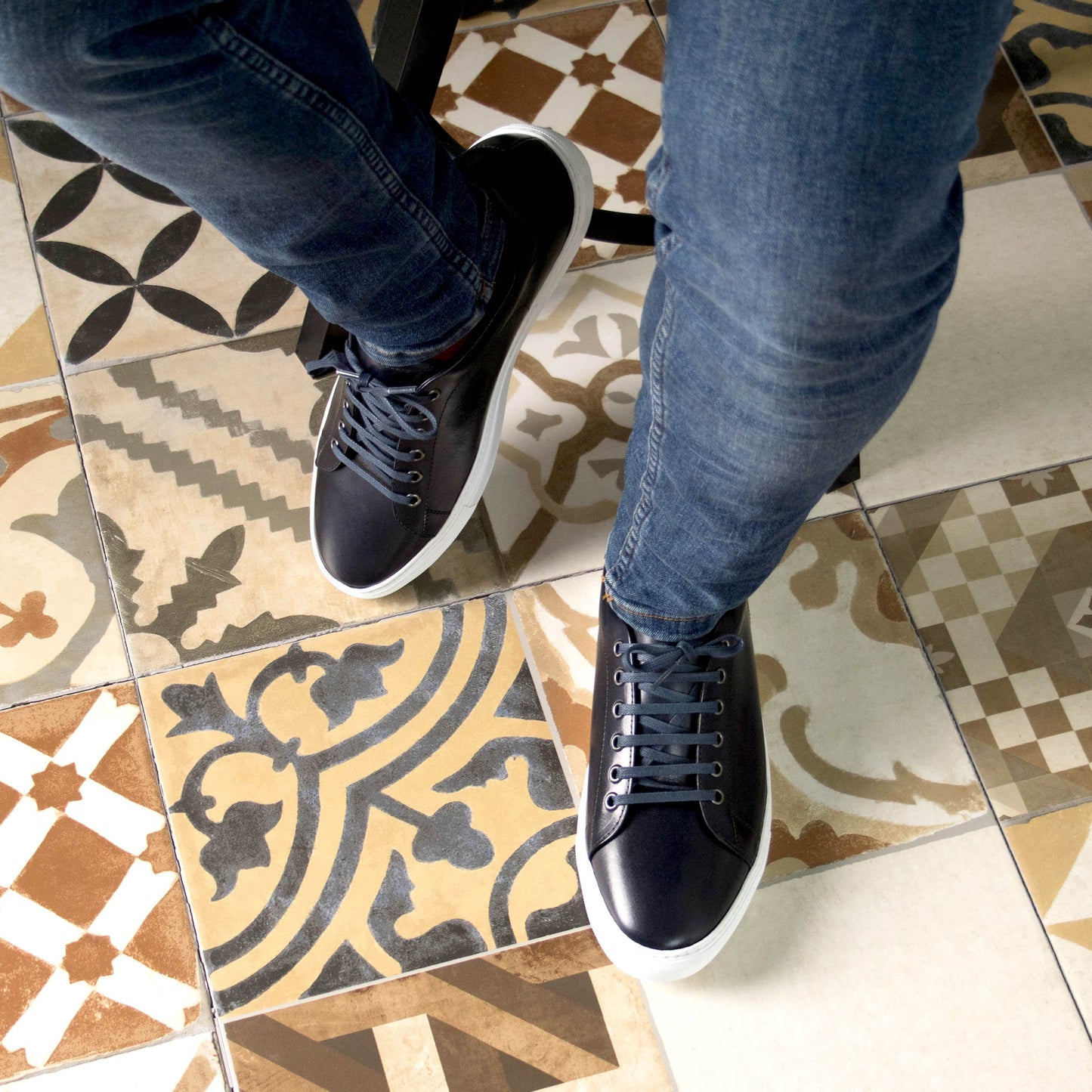 Leather Trainer │ Navy White Rubber Sole