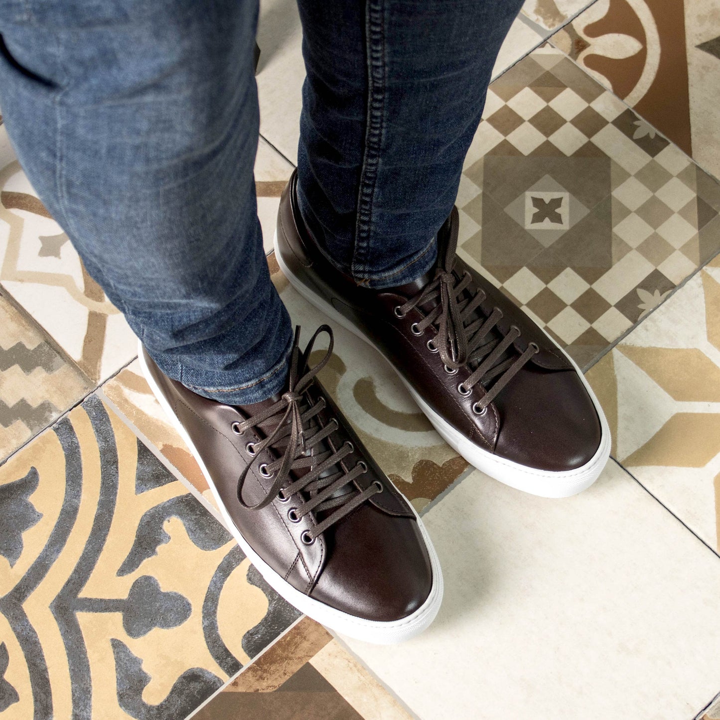 Leather Trainer │Dark Brown Painted Calf