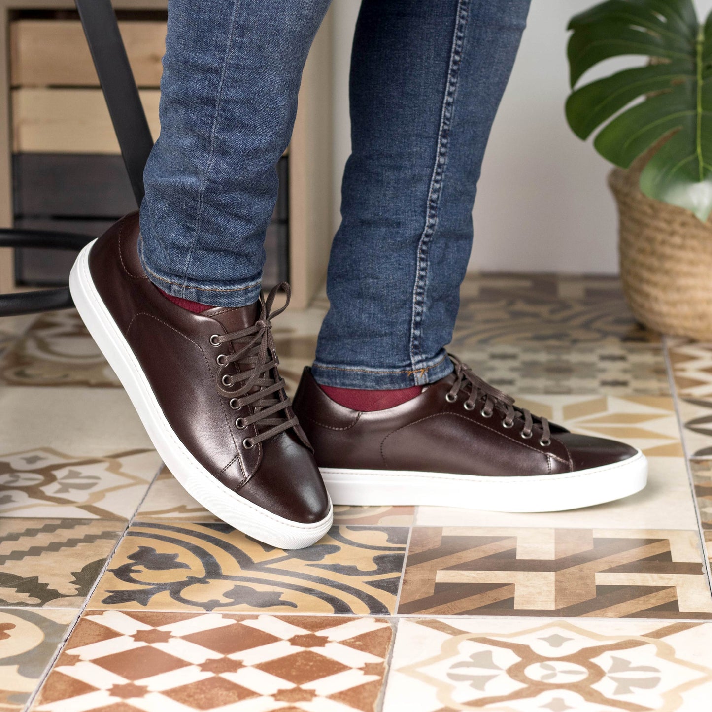 Leather Trainer │Dark Brown Painted Calf