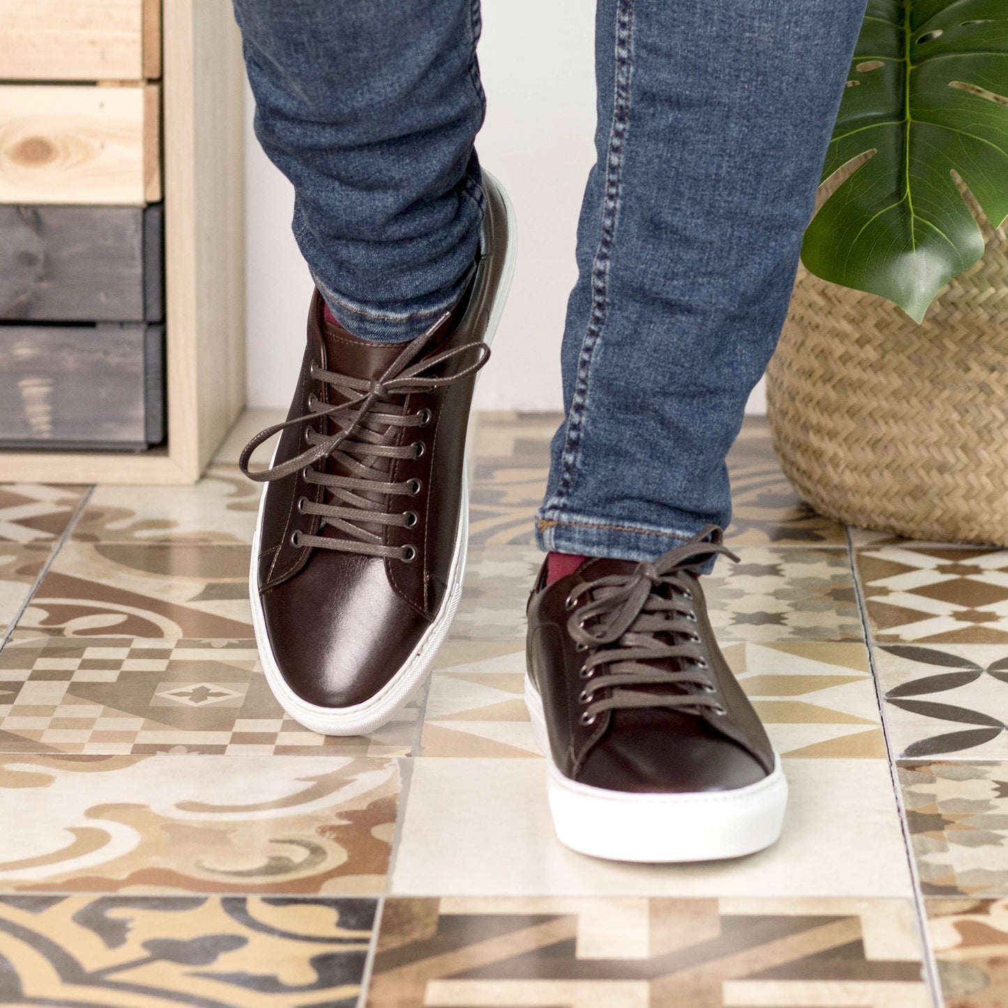 Leather Trainer │Dark Brown Painted Calf
