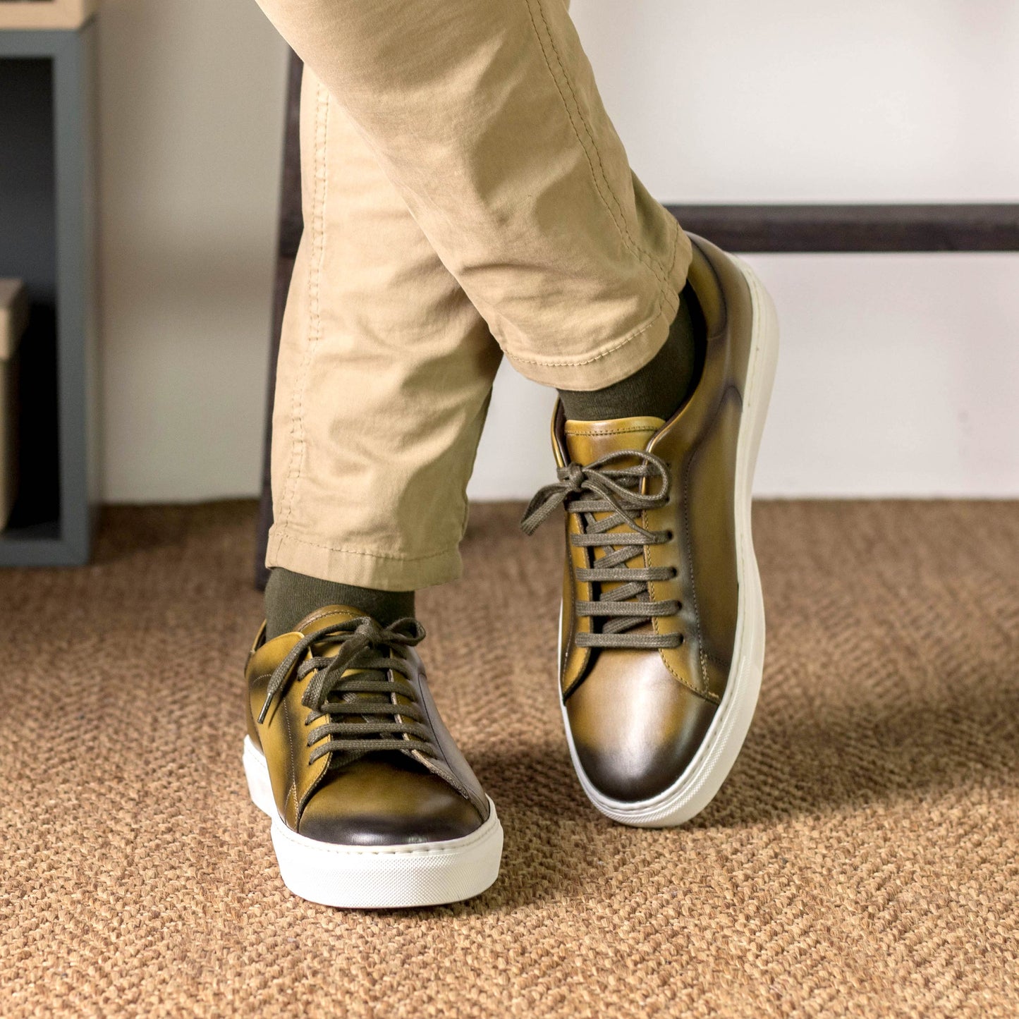 Leather Trainer │ Olive Painted Calf