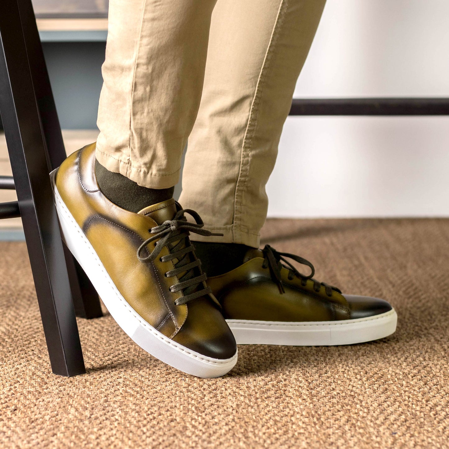 Leather Trainer │ Olive Painted Calf