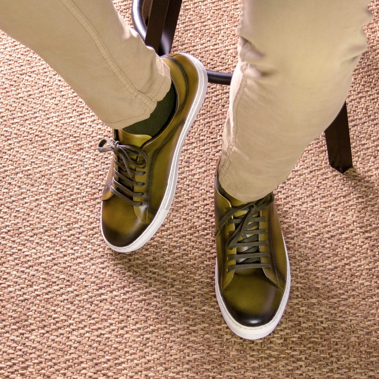 Leather Trainer │ Olive Painted Calf