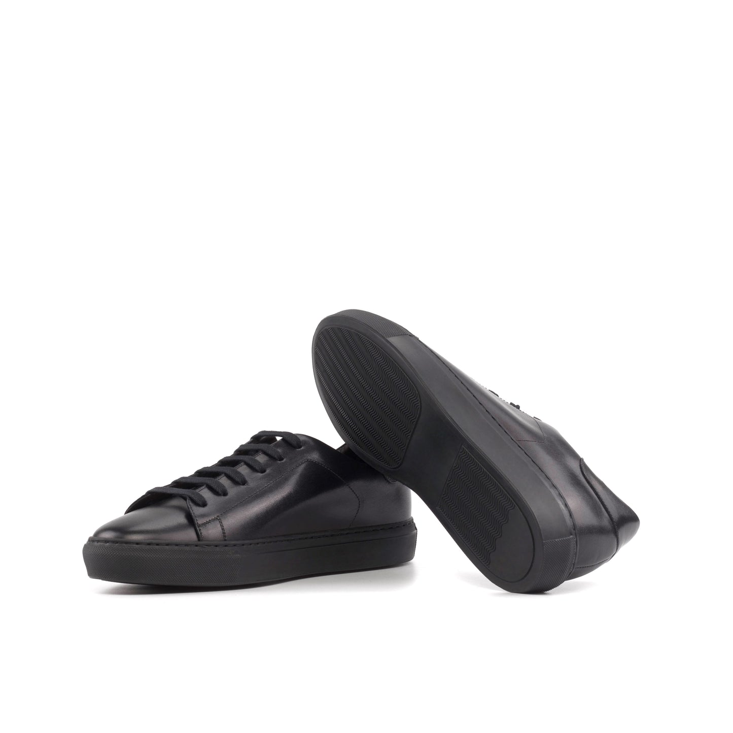 Leather Trainer │ Black Painted Calf - Black Sole