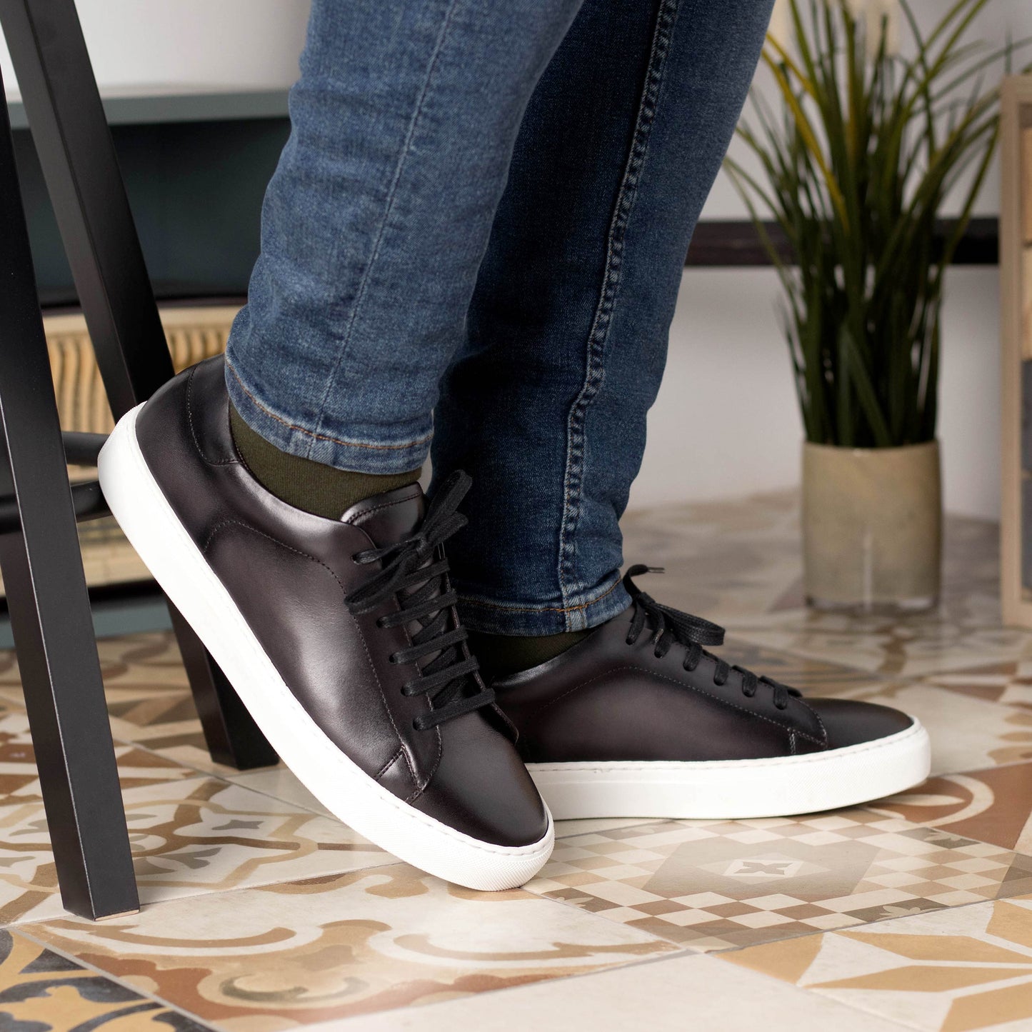 Leather Trainer │ Grey Painted Calf