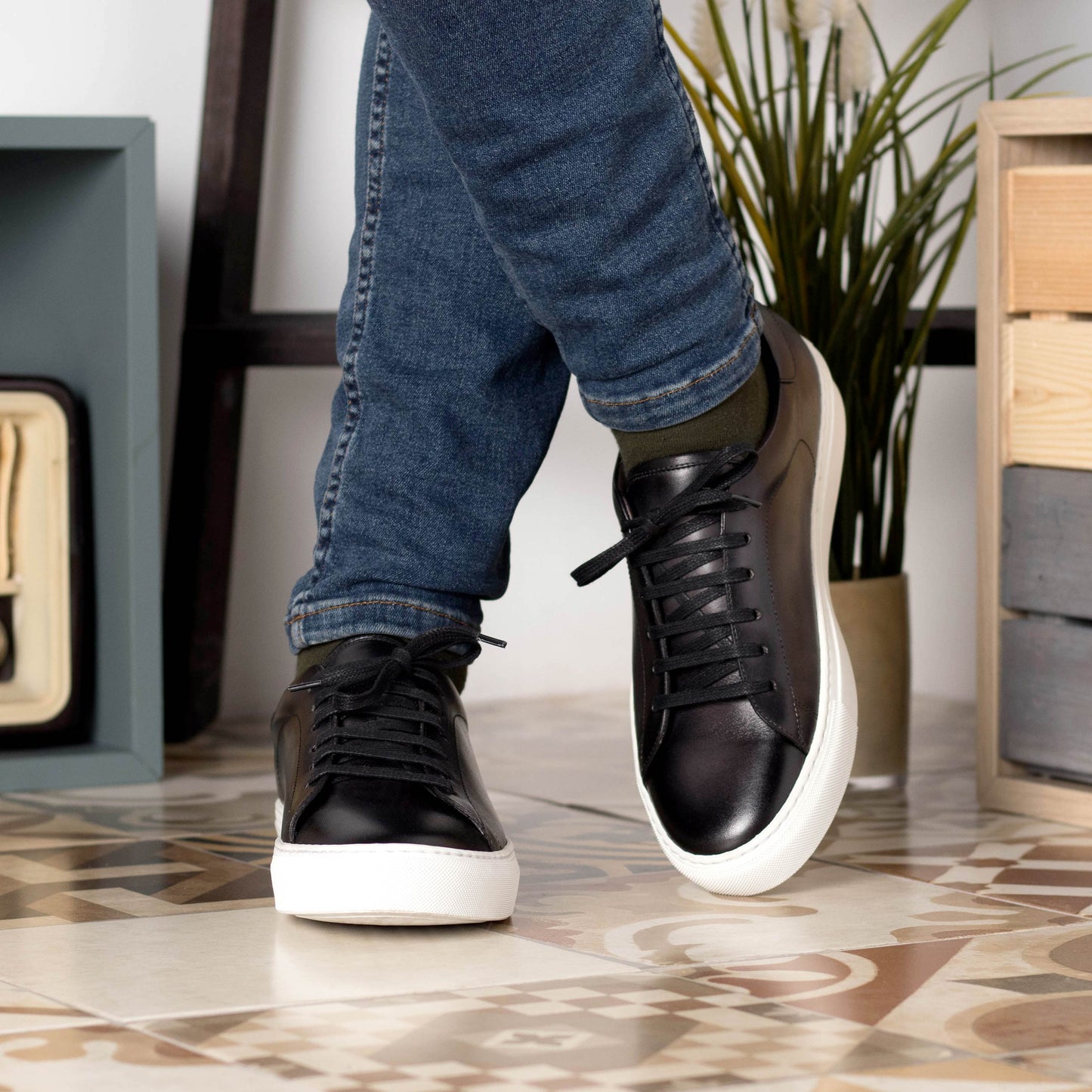 Leather Trainer │ Grey Painted Calf