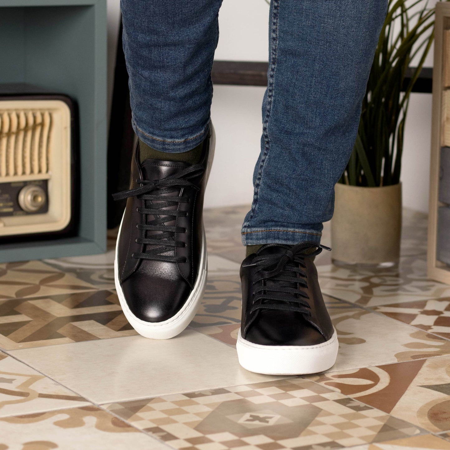 Leather Trainer │ Grey Painted Calf
