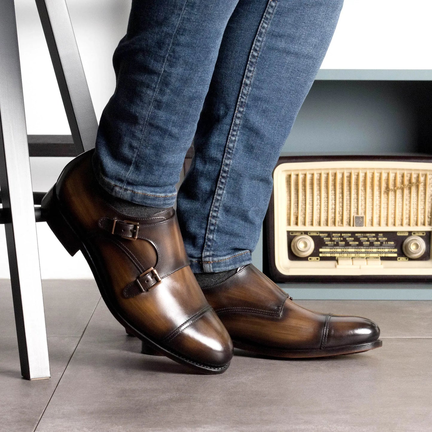 Leather Double Monk Zurigo │ Brown Papiro Patina