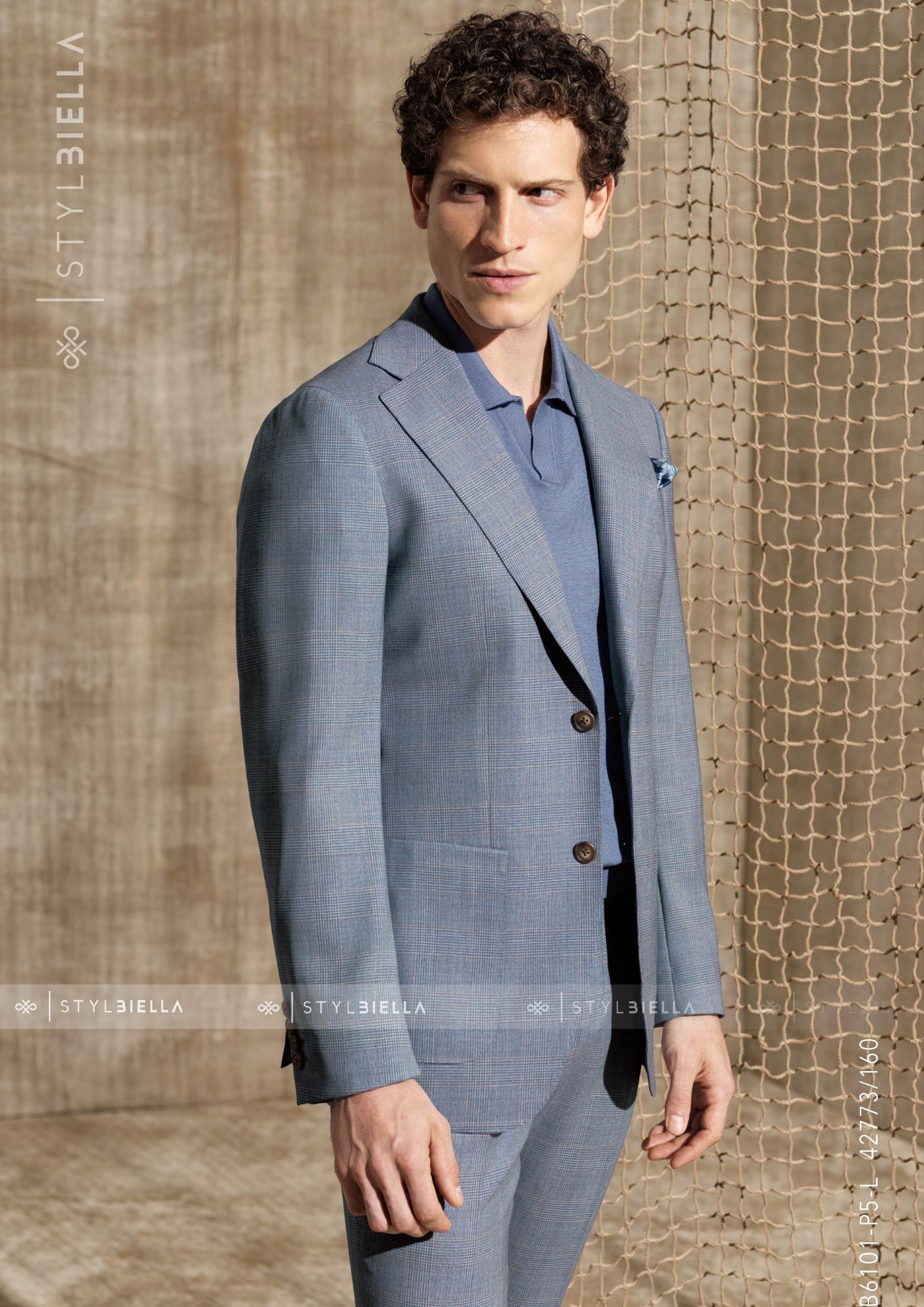 Notch Lapel, 2 pcs Suit, Dusty Blue, Pure Wool, Stylbiella