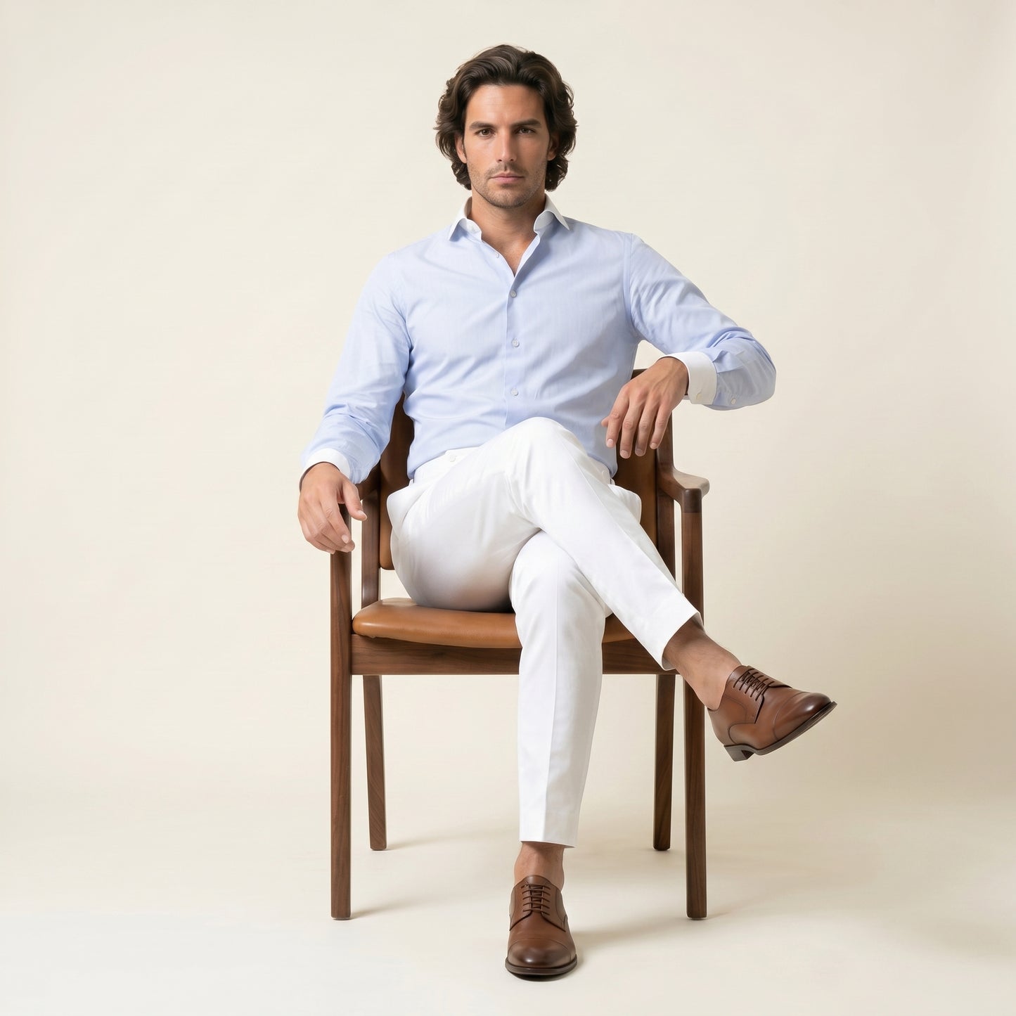 Shirt, Light Blue Stripe Poplin, Pure Cotton, Thomas Mason
