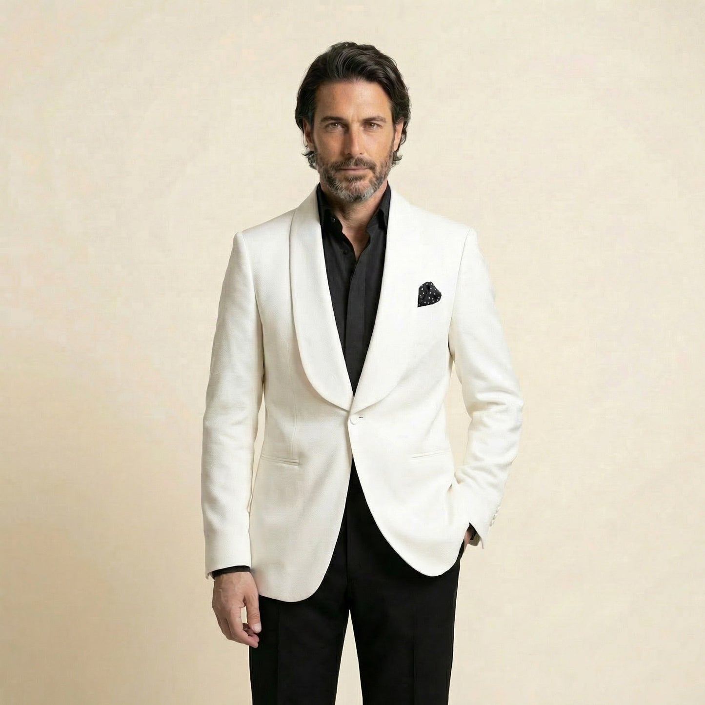 Shawl Lapel, Off White, Tuxedo Dinner Jacket, Pure Wool, Super 130's, Drago