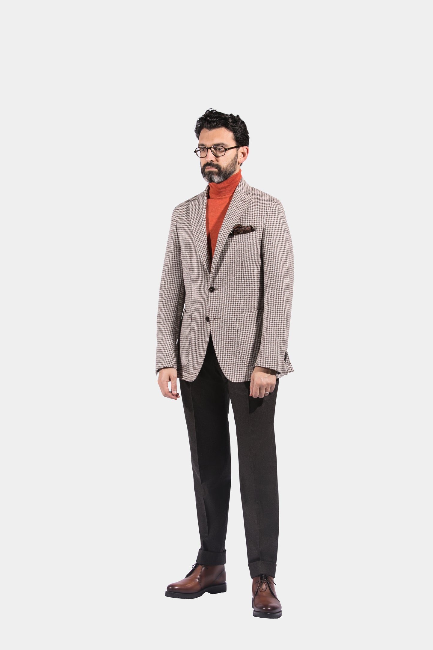 Notch Lapel, Patch Pockets, Brown Houndstooth, Jacket Only