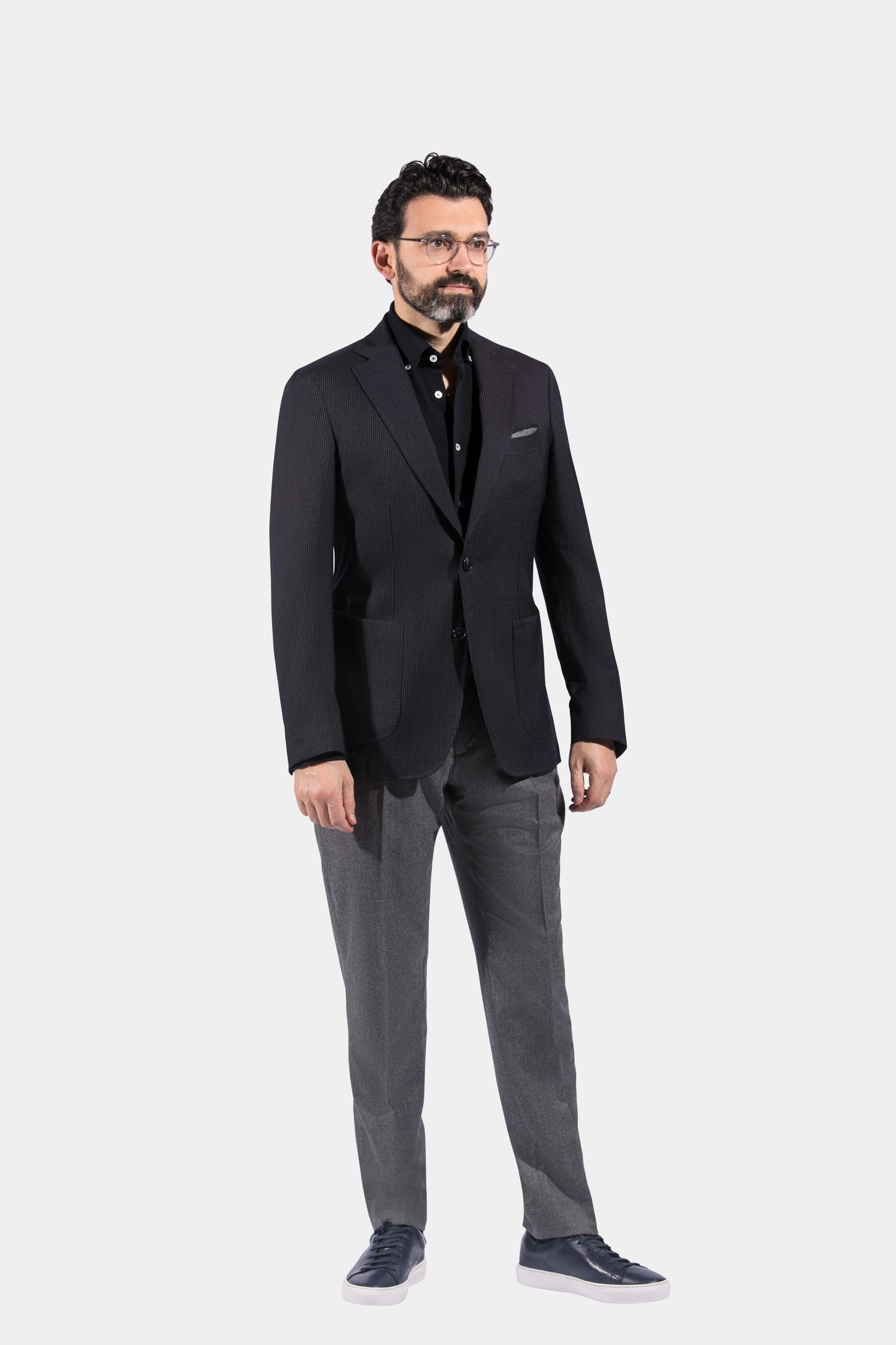 Notch Lapel, Patch Pockets, Navy with Stripes, Jacket Only