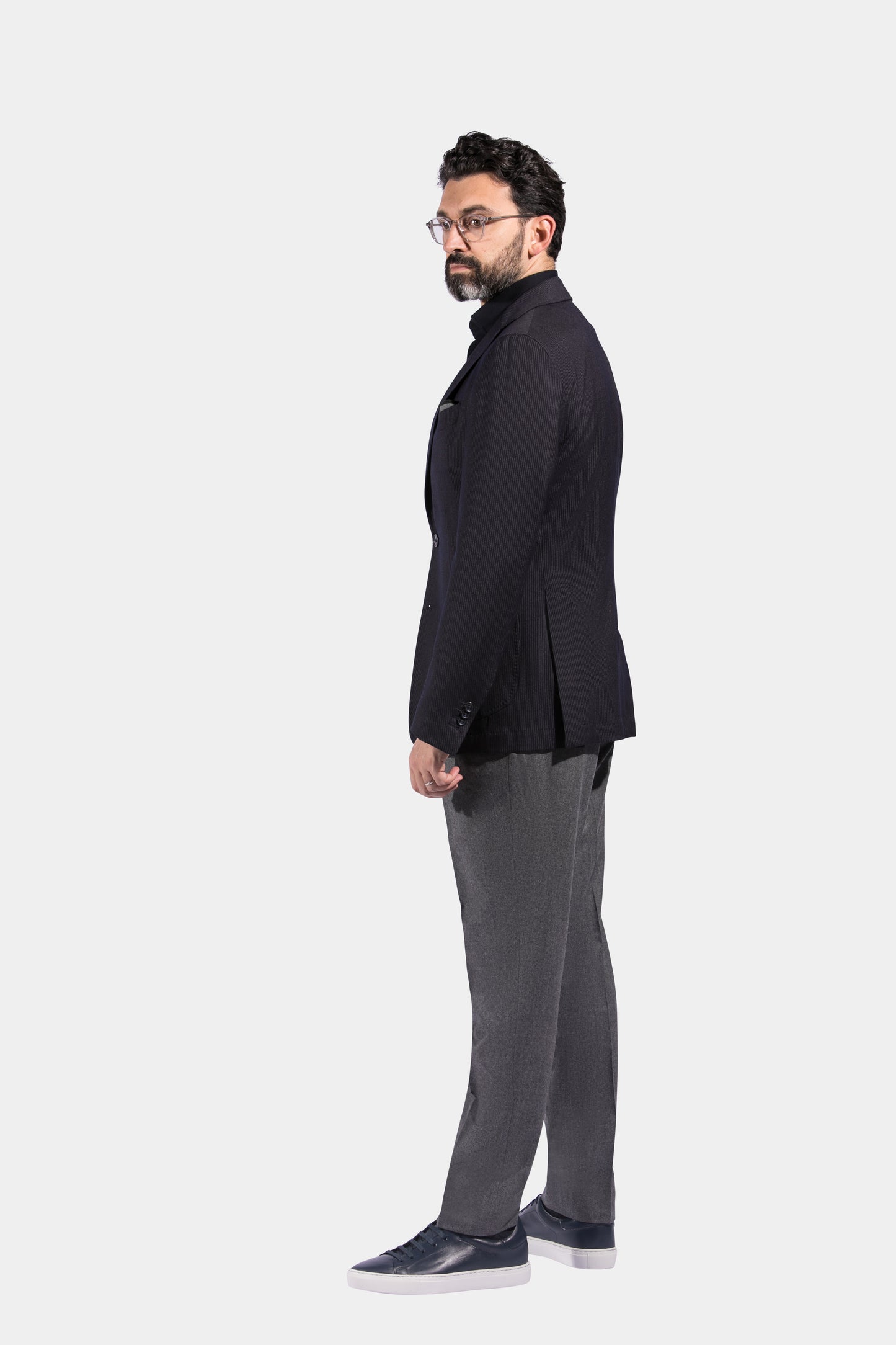 Notch Lapel, Patch Pockets, Navy with Stripes, Jacket Only