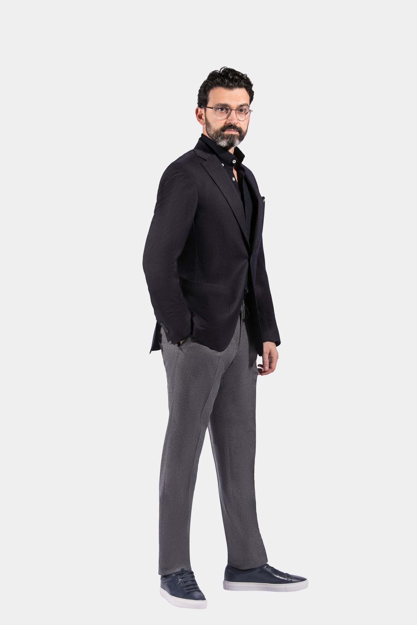Notch Lapel, Patch Pockets, Navy with Stripes, Jacket Only