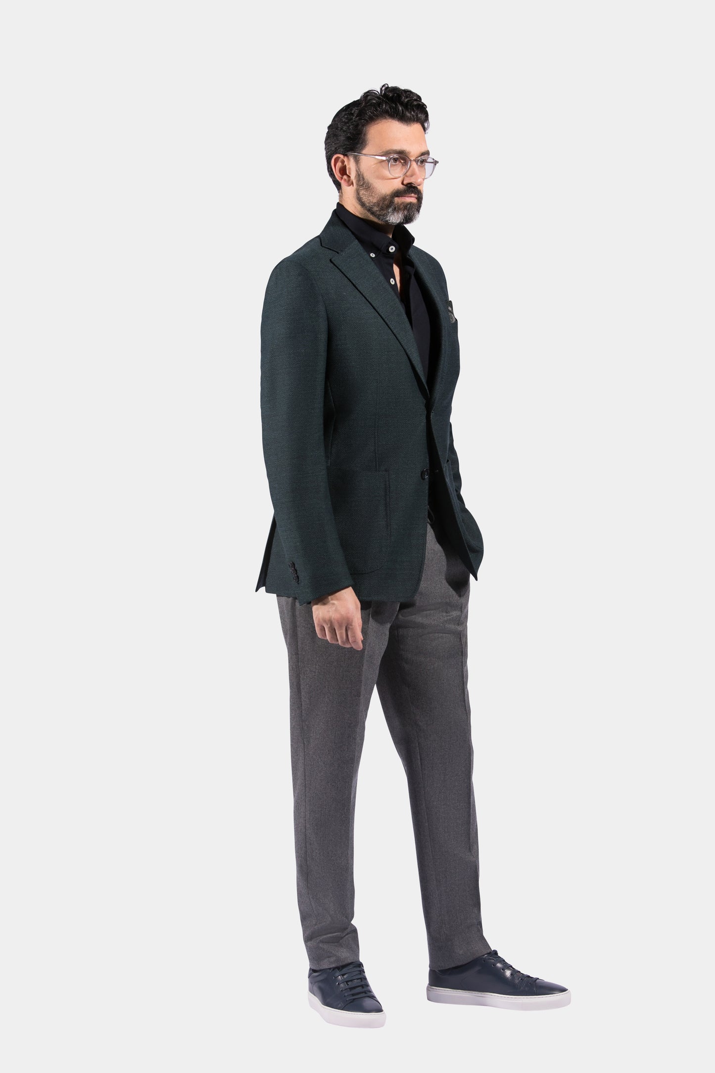 Notch Lapel, Patch Pockets, Dark Green Chevron, Jacket Only