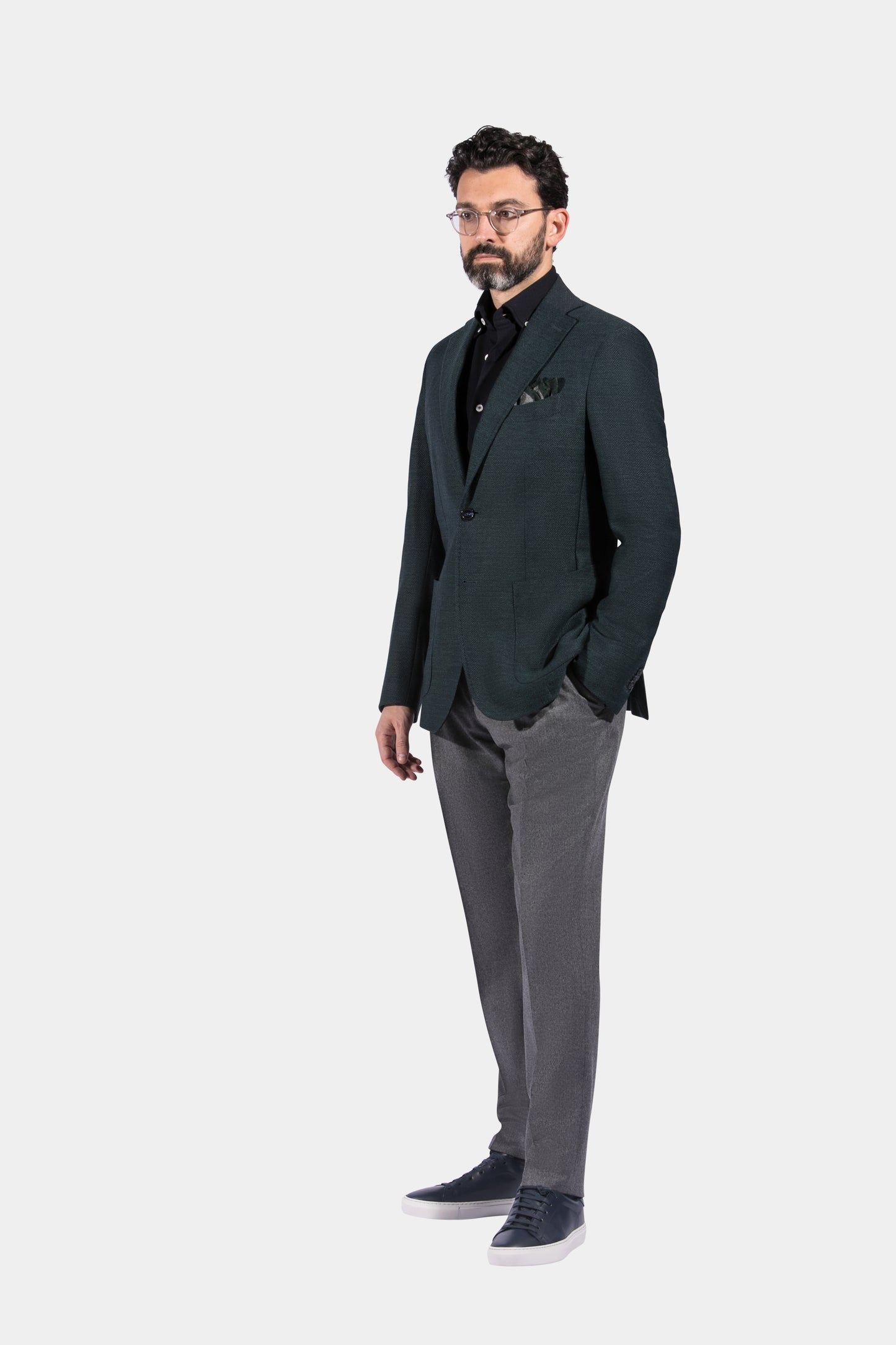 Notch Lapel, Patch Pockets, Dark Green Chevron, Jacket Only