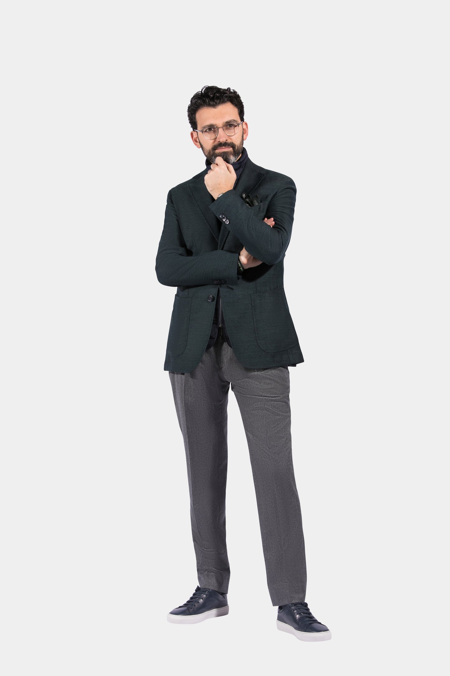 Notch Lapel, Patch Pockets, Dark Green Chevron, Jacket Only