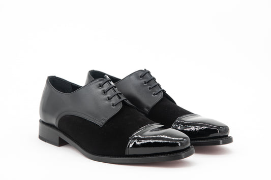 Leather & Suede Derby Monti │ Black with Red Soles