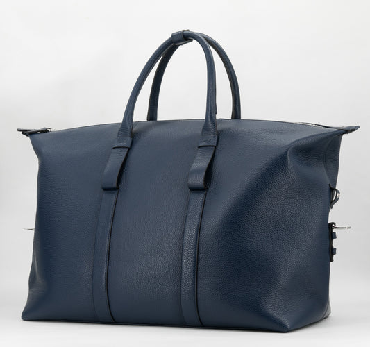 Leather Weekend Bag │ Navy Grain