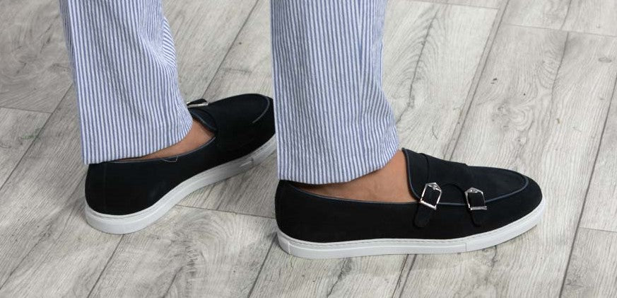 Suede Double Monk Belgian Sneakers │ Navy