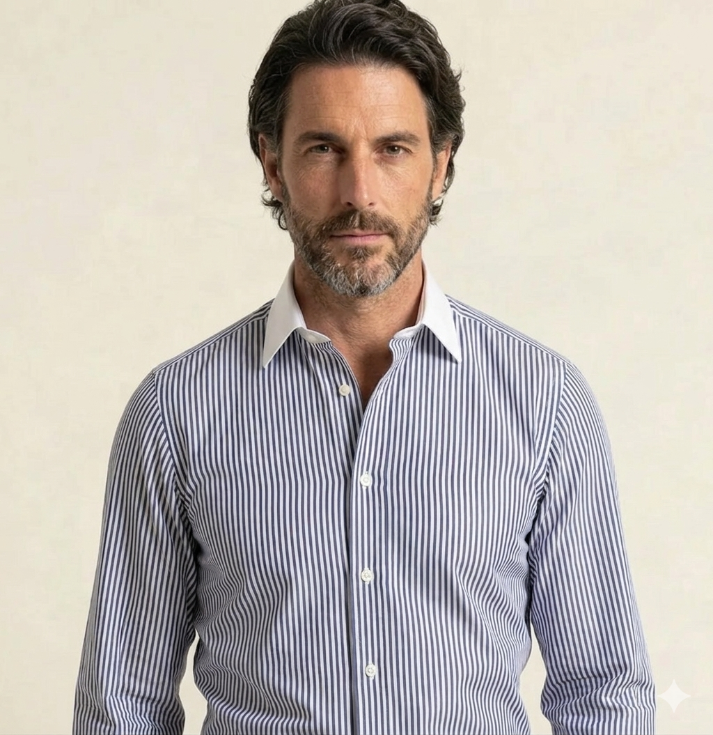 Shirt, Deep Blue Stripes, Pure Cotton, Lagar