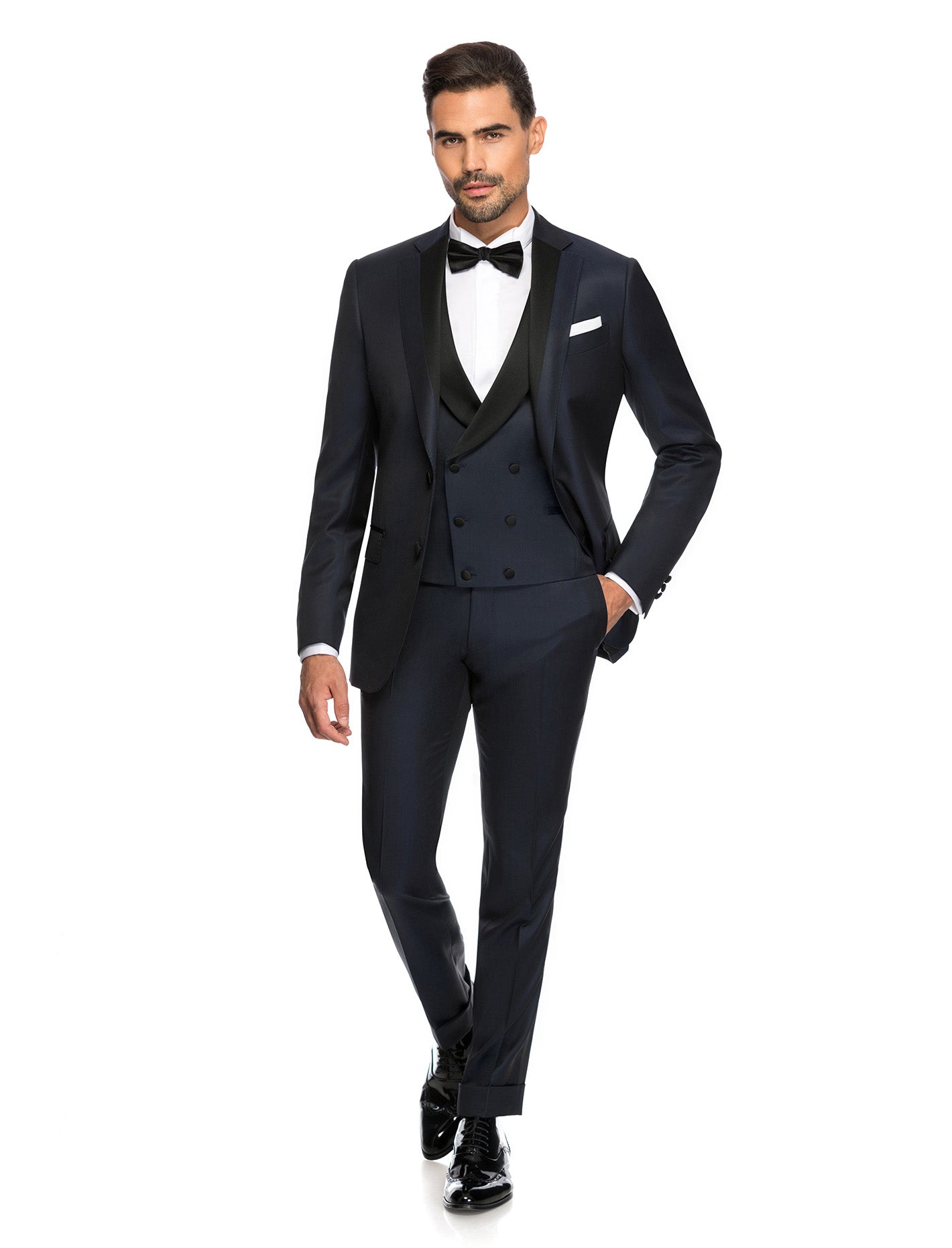 Notch Lapel Satin Blazer, Shawl Satin Lapel Vest, Navy, Tuxedo, Zignone