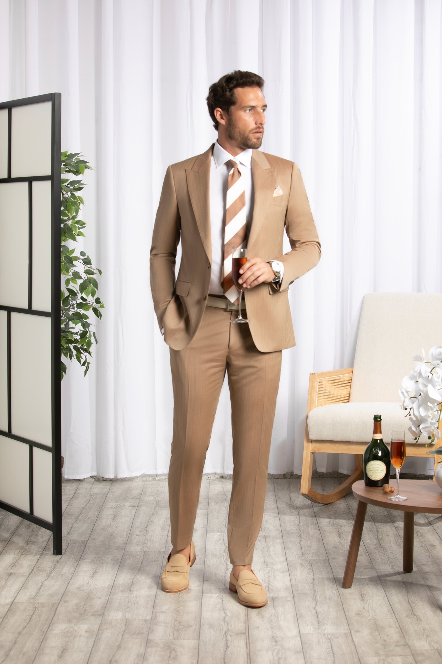 Peak Lapel, Camel Chevron Suit