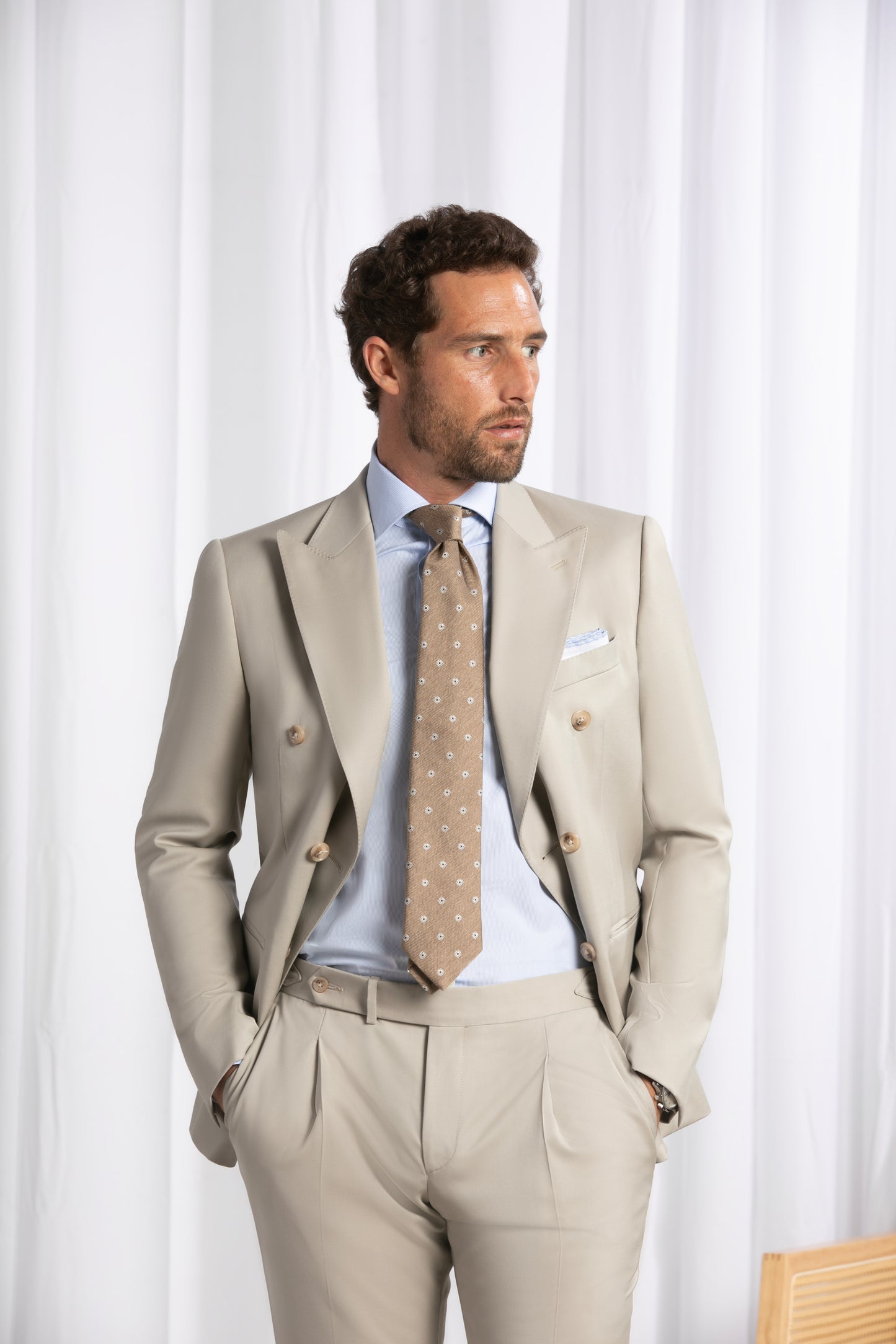 Peak Lapel Double Breasted 6 on 4, Stone Suit