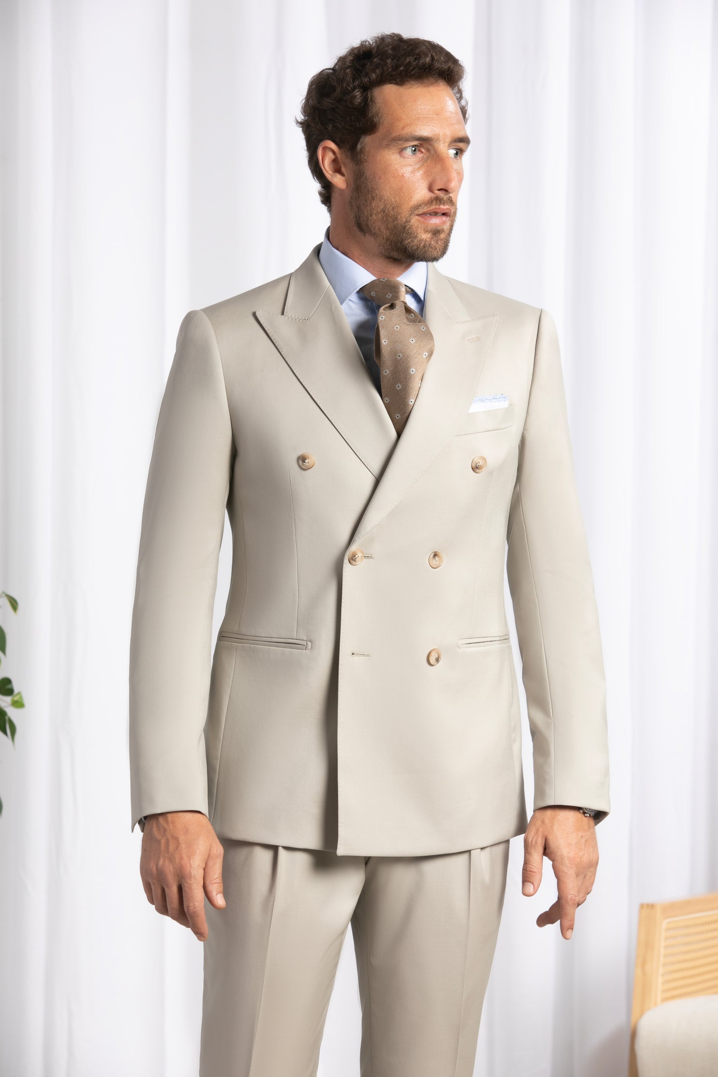 Peak Lapel Double Breasted 6 on 4, Stone Suit