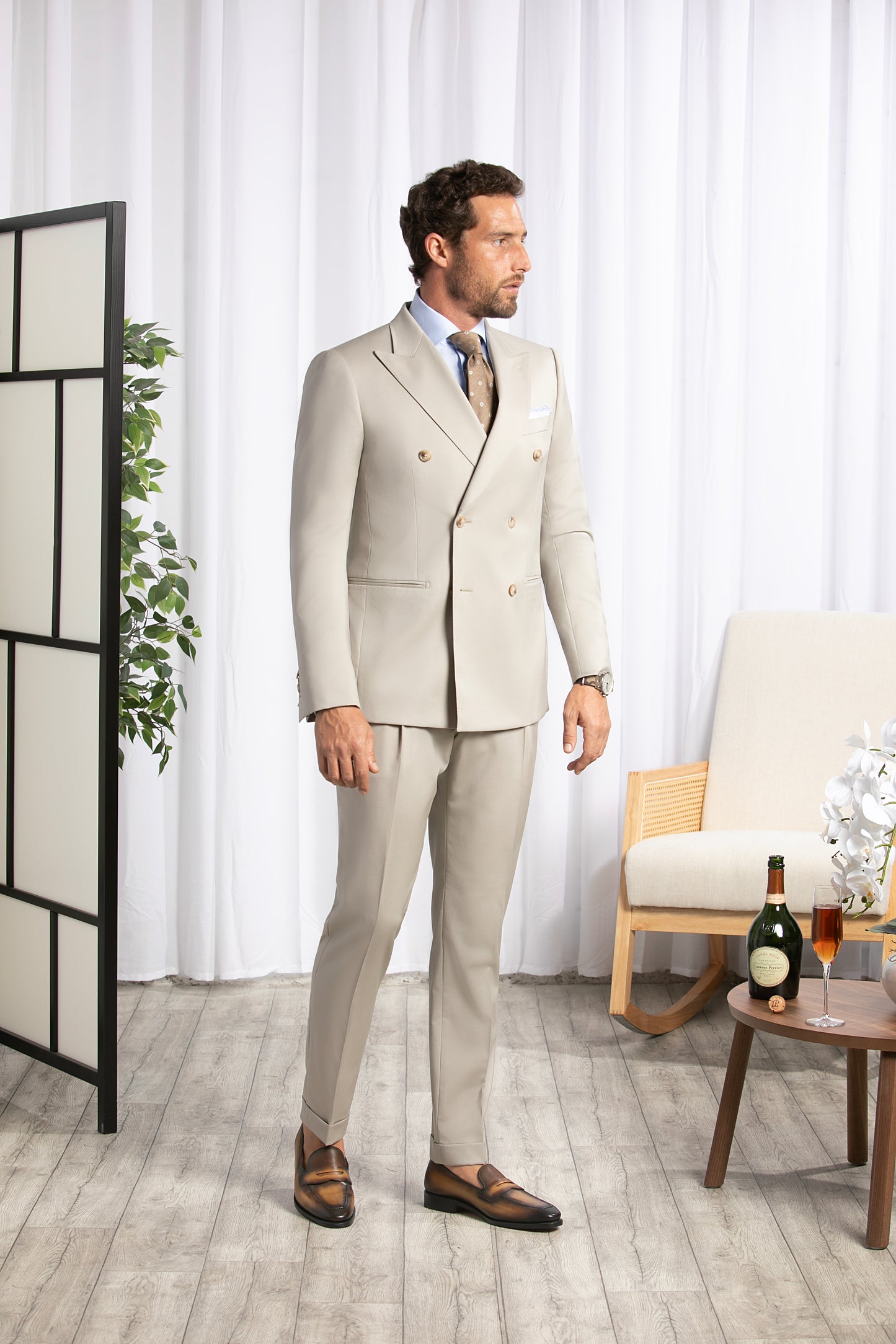 Peak Lapel Double Breasted 6 on 4, Stone Suit