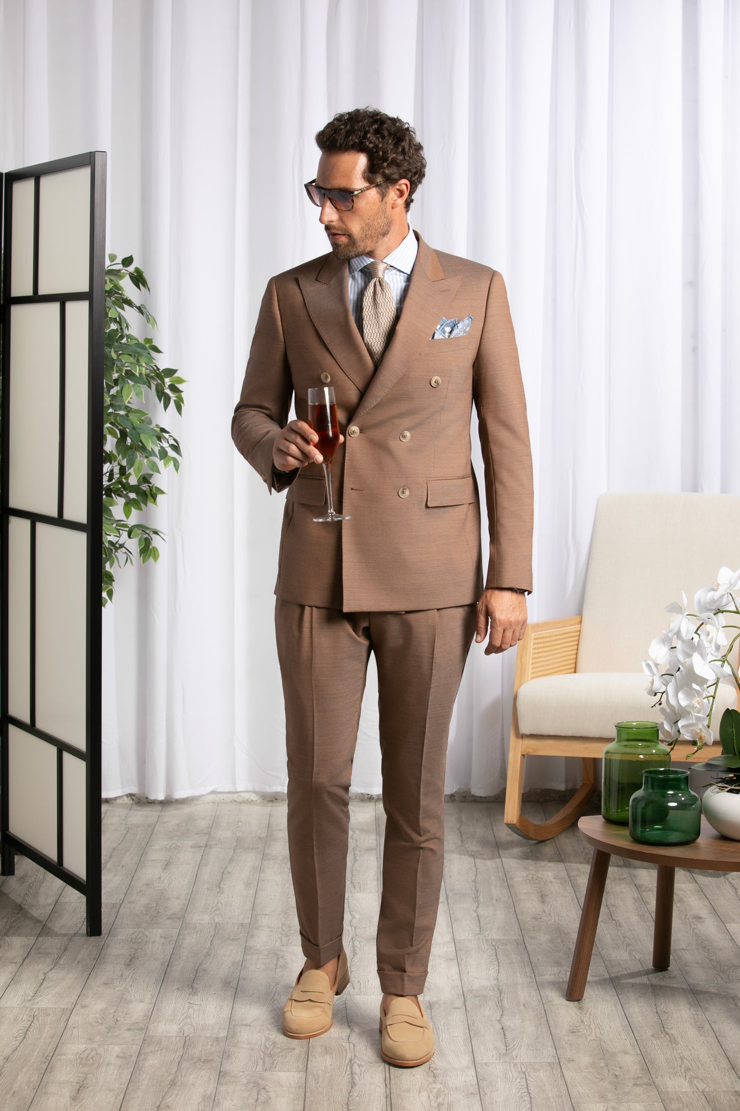 Peak Lapel Double Breasted 6 on 4, Brown Suit