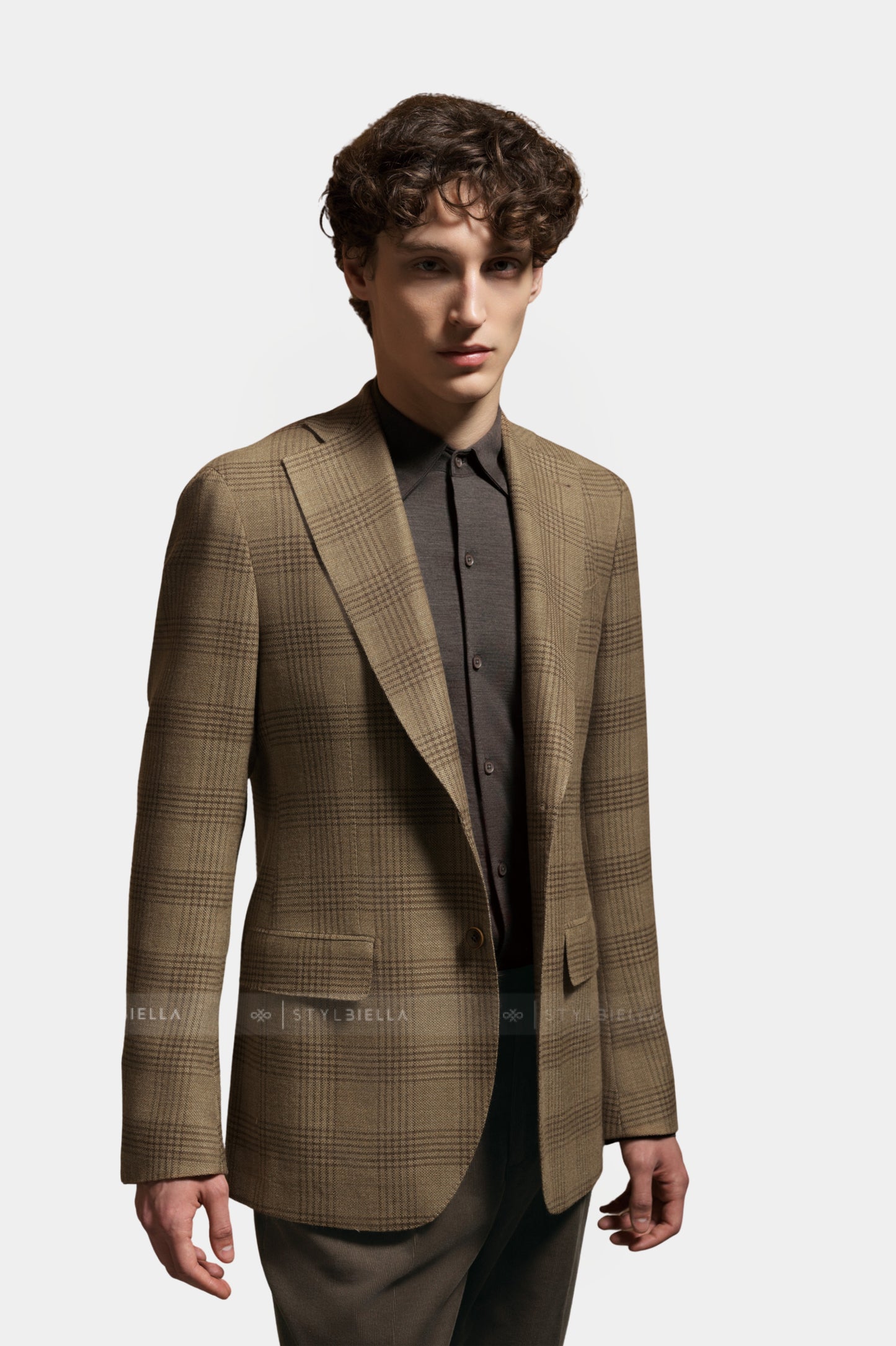 Notch Lapel, Camel Prince de Galles, Jacket Only