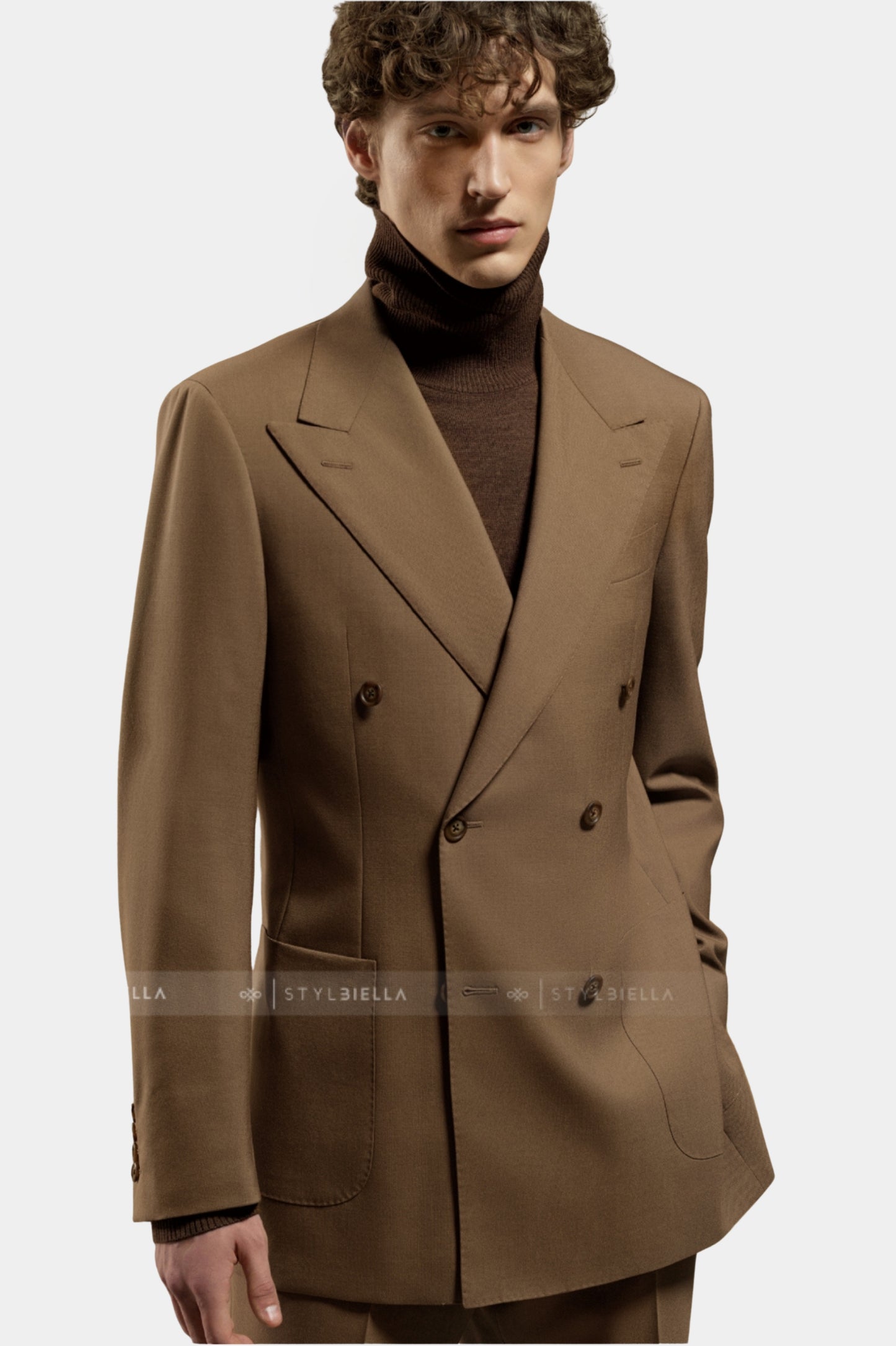 Peak Lapel Double Breasted 6 on 4, Toffee, Stylbiella