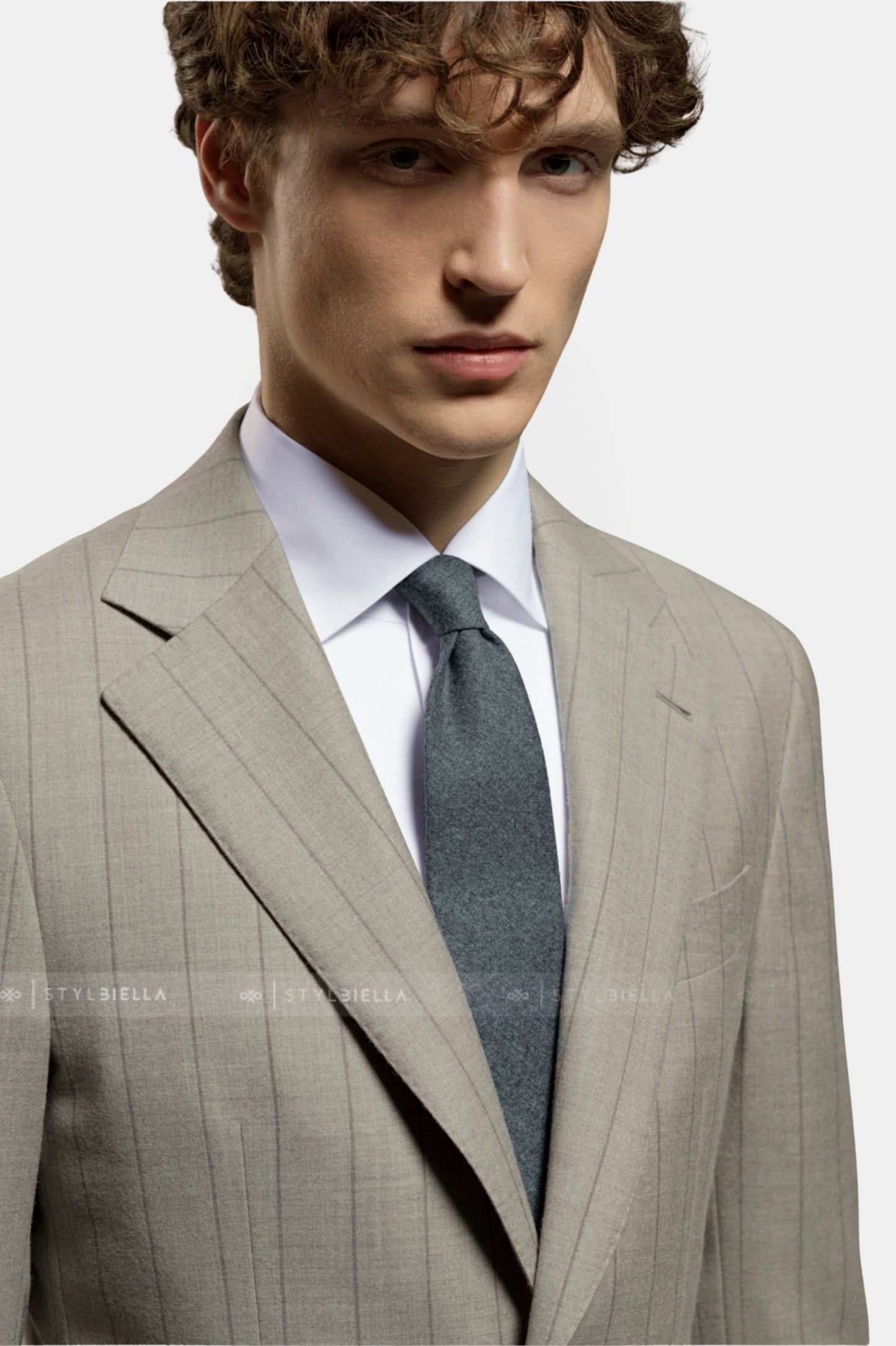 Notch Lapel, Beige with Stripes, Stylbiella