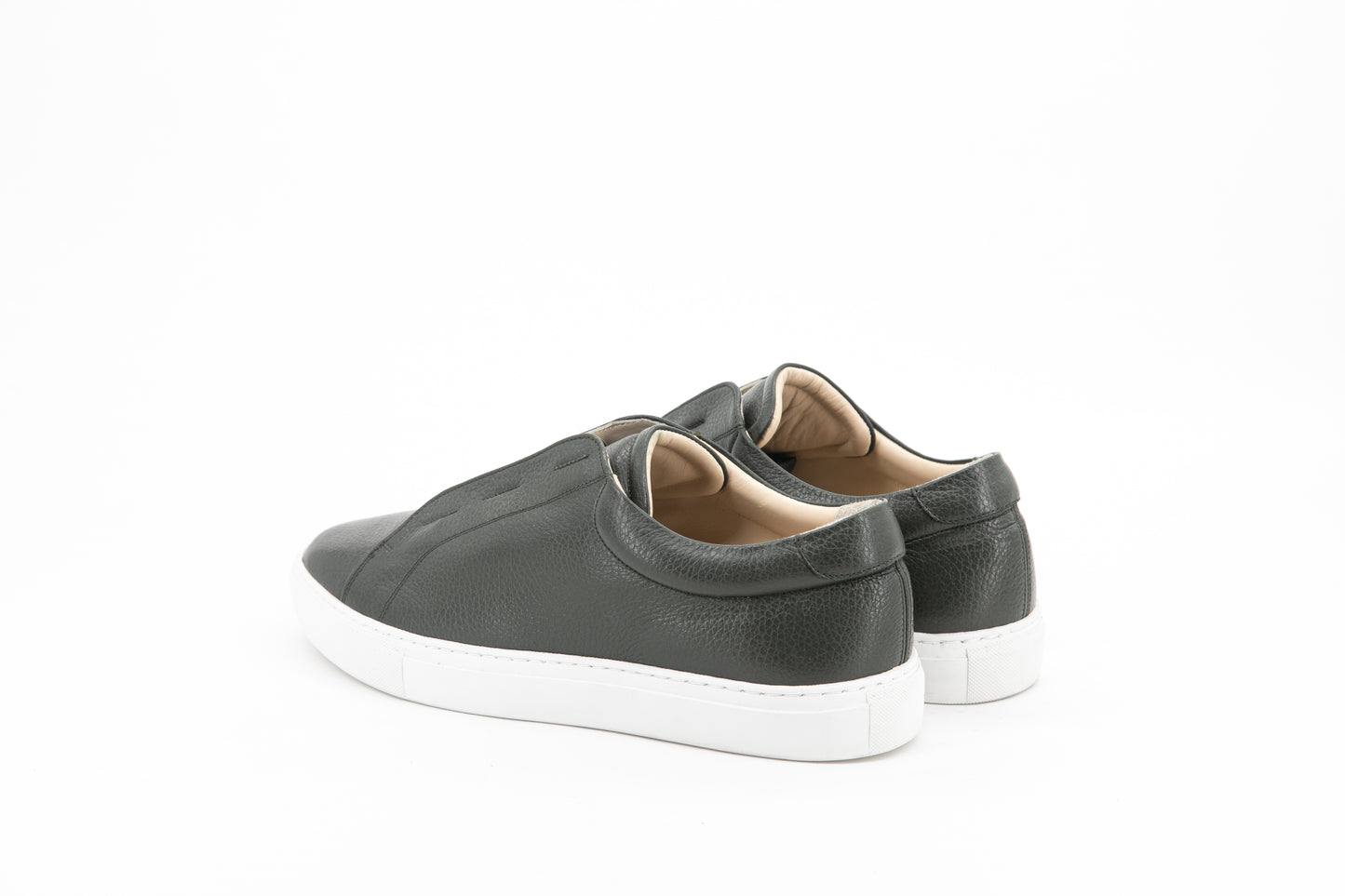 Grain Leather Laceless Trainer │ Olive