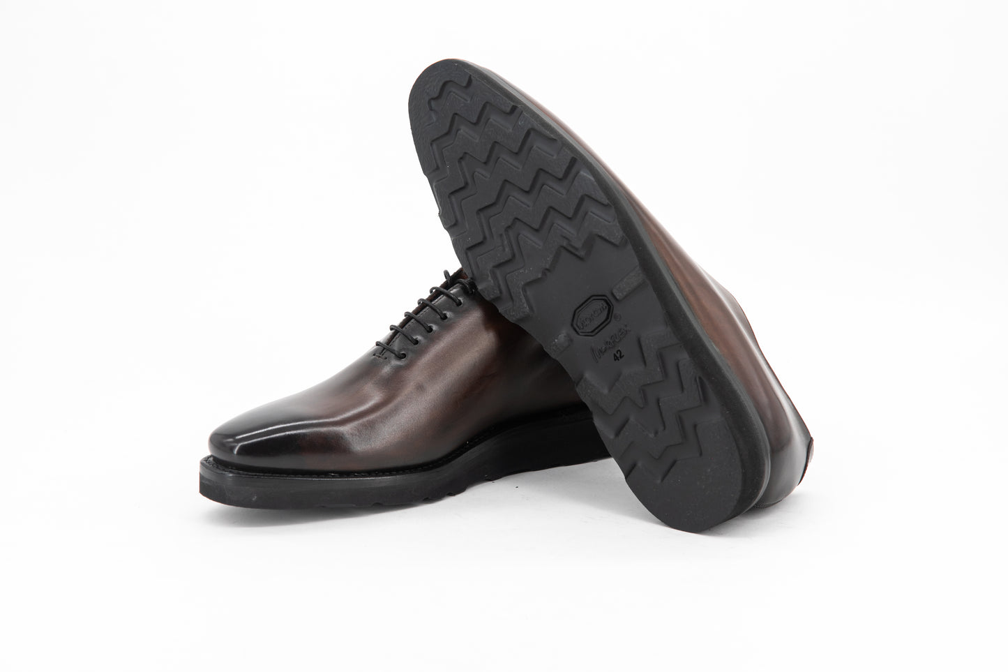Leather Whole Cut Savile │ Brown Burn-Effect Gomma